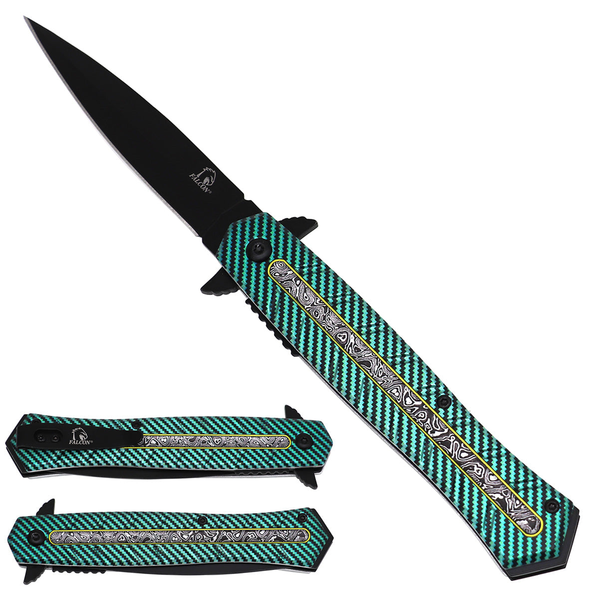 Falcon KS2338-2 Spring-Assisted Knife | Black 3.75-Inch Blade