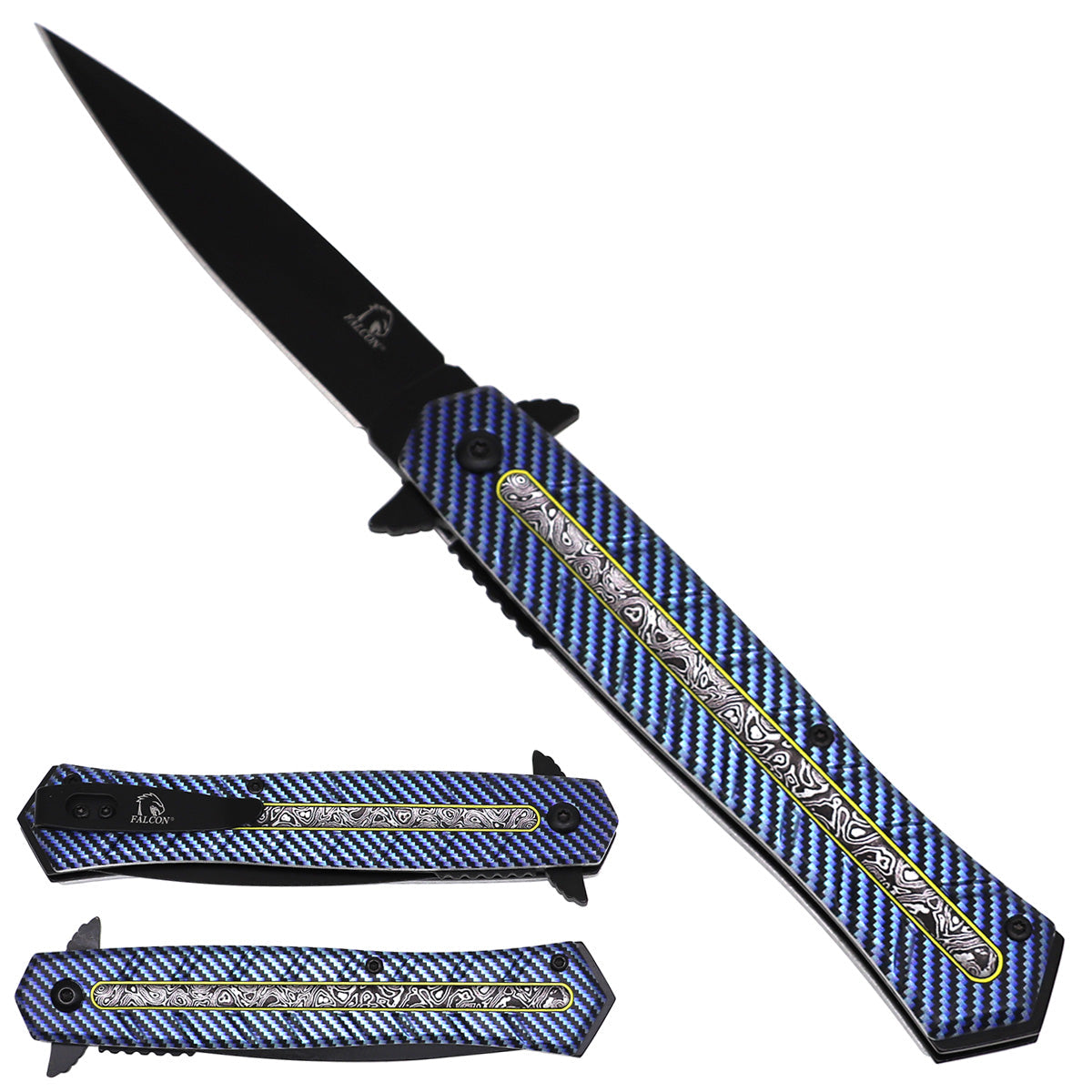 Falcon KS2338-4 Spring-Assisted Knife | Black 3.75-Inch Blade