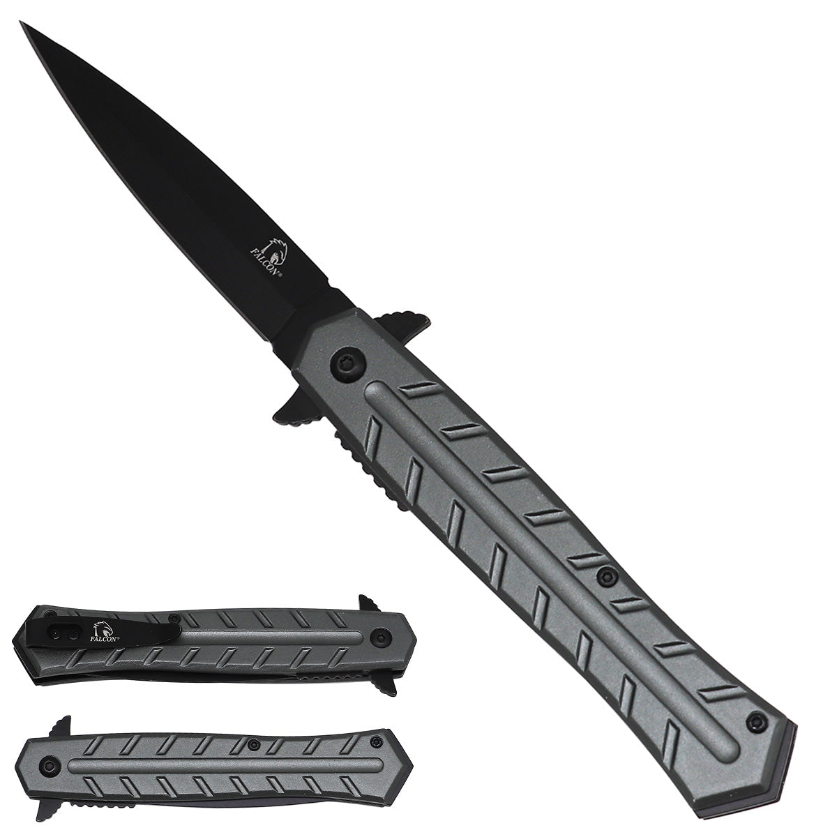 Falcon Grey Spring Assisted Stiletto Pocket Knife