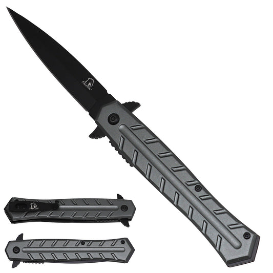 Falcon Grey Spring Assisted Stiletto Pocket Knife