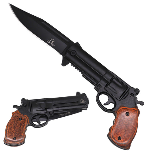 Falcon Revolver Wooden Handle Spring Assisted Knife folding pocket knife product photo
