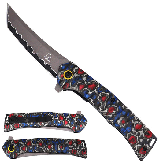 Falcon Psychedelic Red and Blue Spring Assisted Pocket Knife folding pocket knife product photo