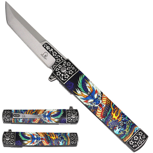 Falcon Dragon Tanto Spring Assisted Pocket Knife - 3D Printed Handle - Pacific Solution wholesale pocket knife SKU KS2538DG