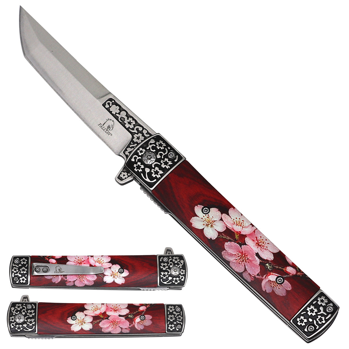 Falcon Sakura Tanto Spring Assisted Pocket Knife - 3D Printed Handle - Pacific Solution wholesale pocket knife SKU KS2538SA