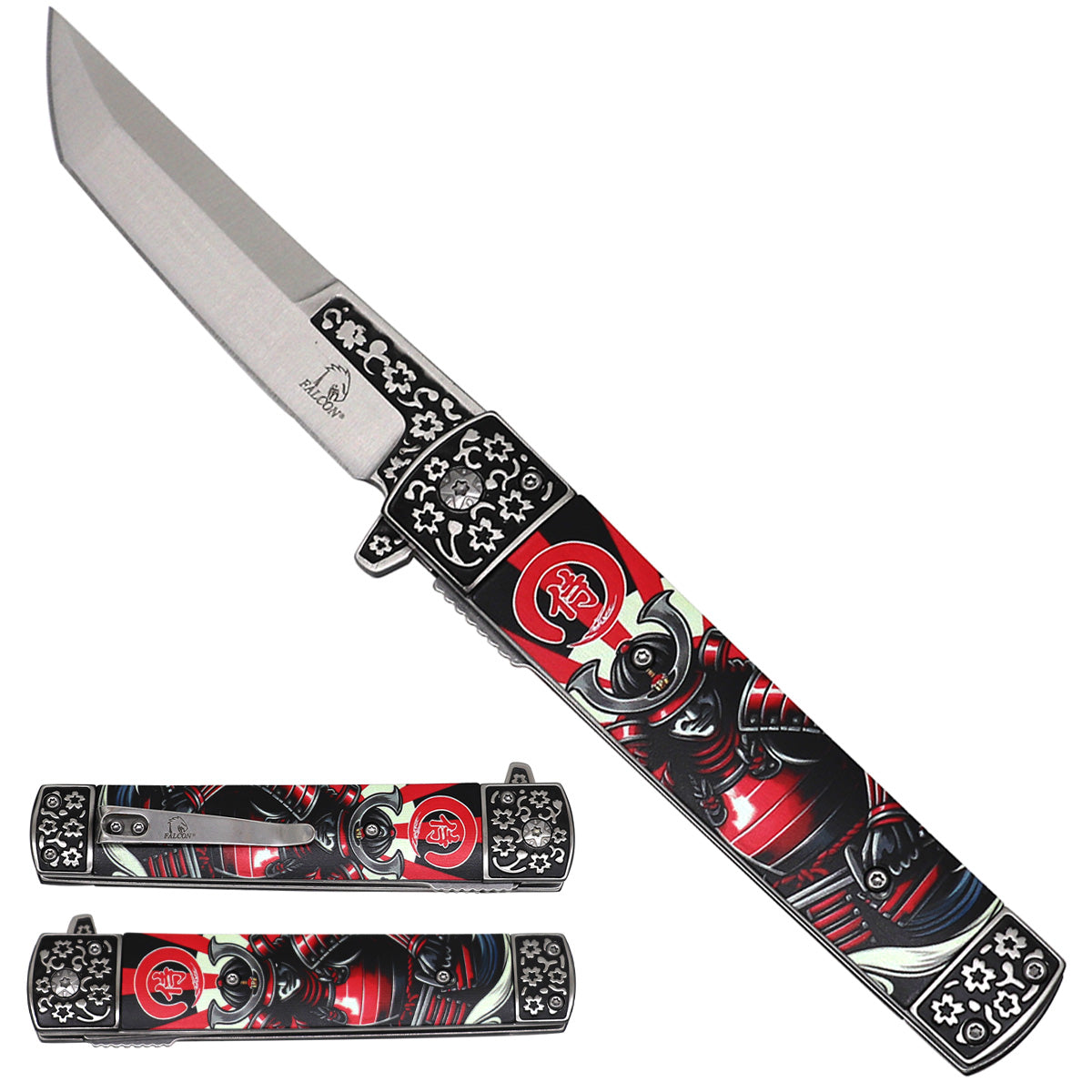 Falcon Samurai Tanto Spring Assisted Pocket Knife - 3D Printed Handle - Pacific Solution wholesale pocket knife SKU KS2538SM