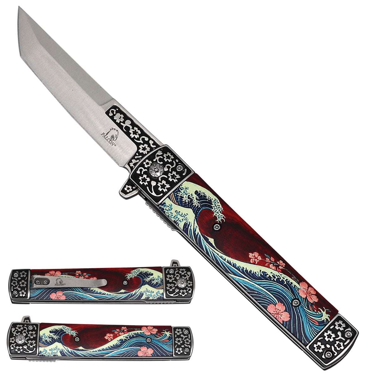 Falcon Angry Wave Tanto Spring Assisted Pocket Knife - 3D Printed Handle - Pacific Solution wholesale pocket knife SKU KS2538WA