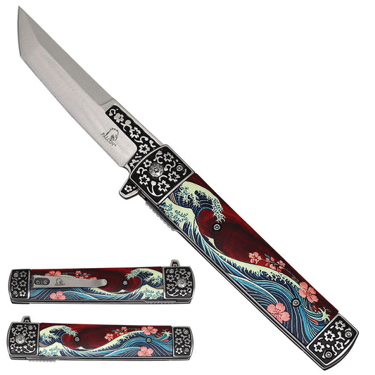 Falcon Angry Wave Tanto Spring Assisted Pocket Knife - 3D Printed Handle - Pacific Solution wholesale pocket knife SKU KS2538WA