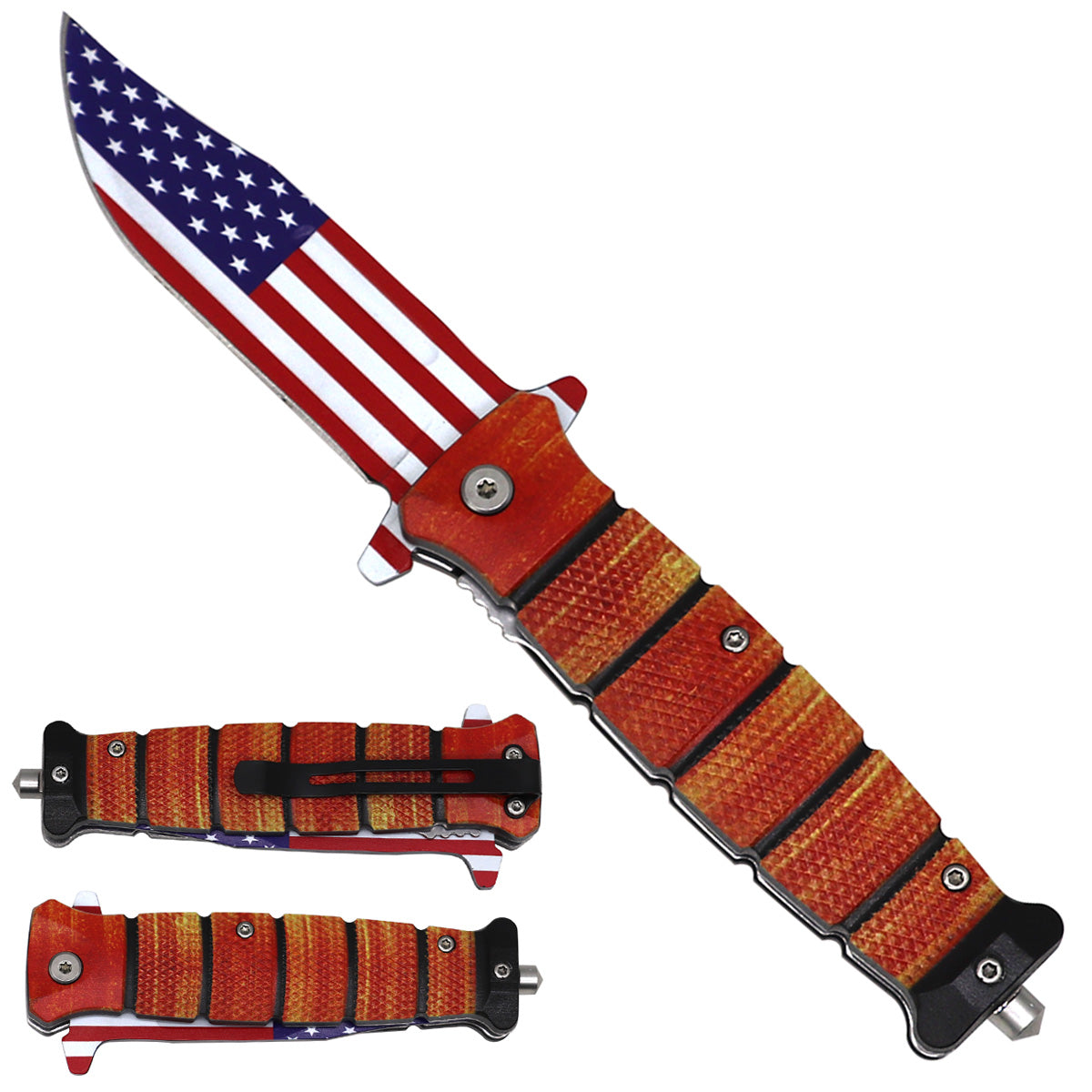 USA Flag Handle Spring Assisted Pocket Knife