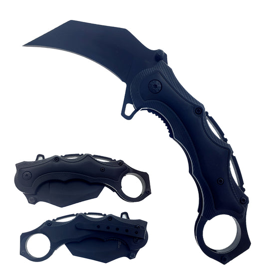 7" Black Spring Assisted Karambit Black ABS handle