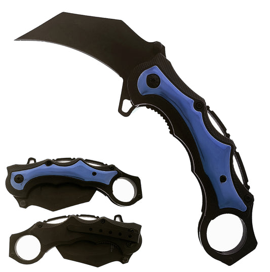 7" Blue Spring Assisted Karambit Blue ABS handle