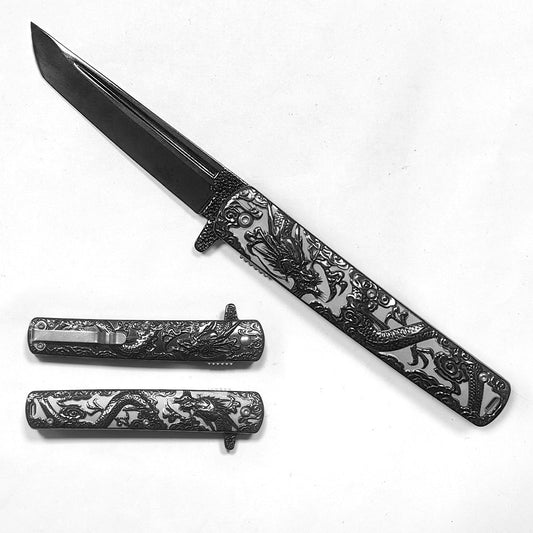 Falcon Dragon-Engraved Spring-Assisted Pocket Knife | KS3024BK