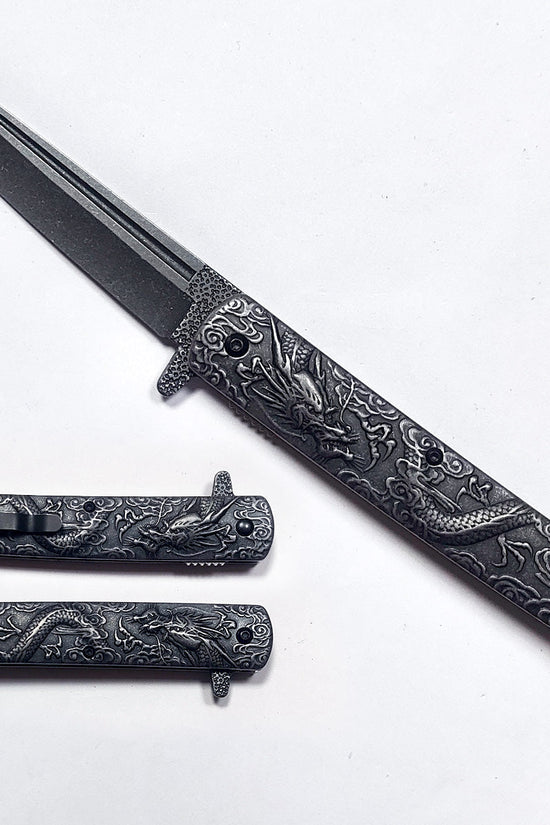 Falcon Dragon Engraved Black Spring-Assisted Pocket Knife | KS3024ST