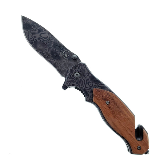 Falcon 8" Metal and Wood handle Spring Assisted Knife