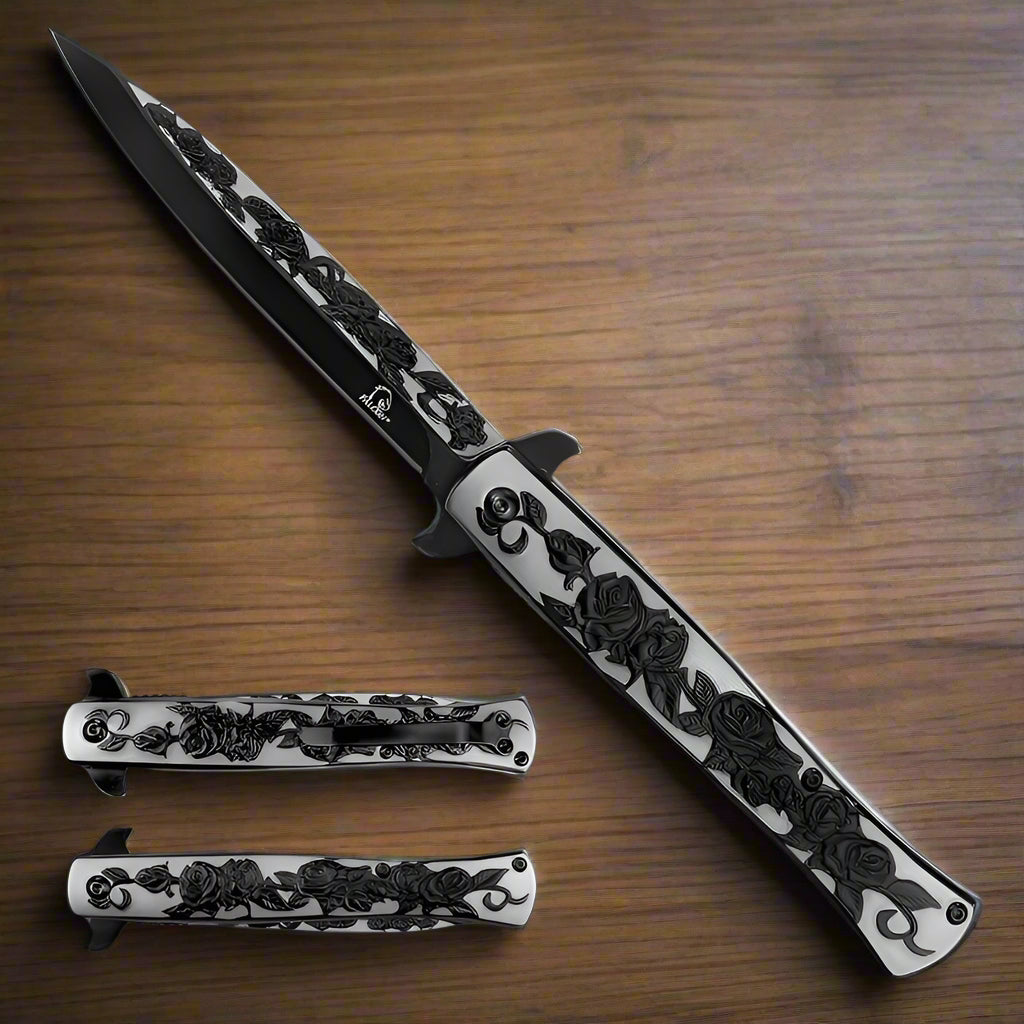 Falcon 4" Black Rose Blade / Black Rose Handle / Assisted Knife