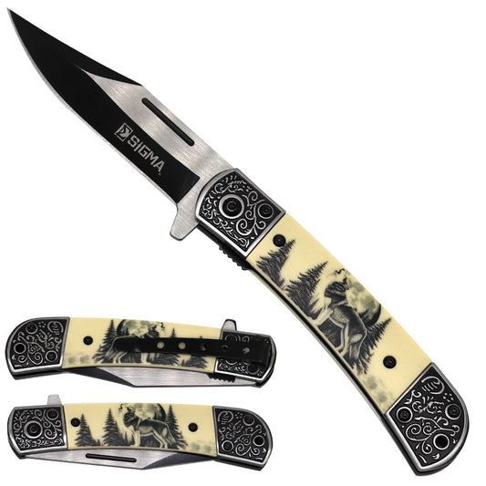 Sigma Ball Bearing Flipper Knife – Wolf Design folding pocket knife product photo