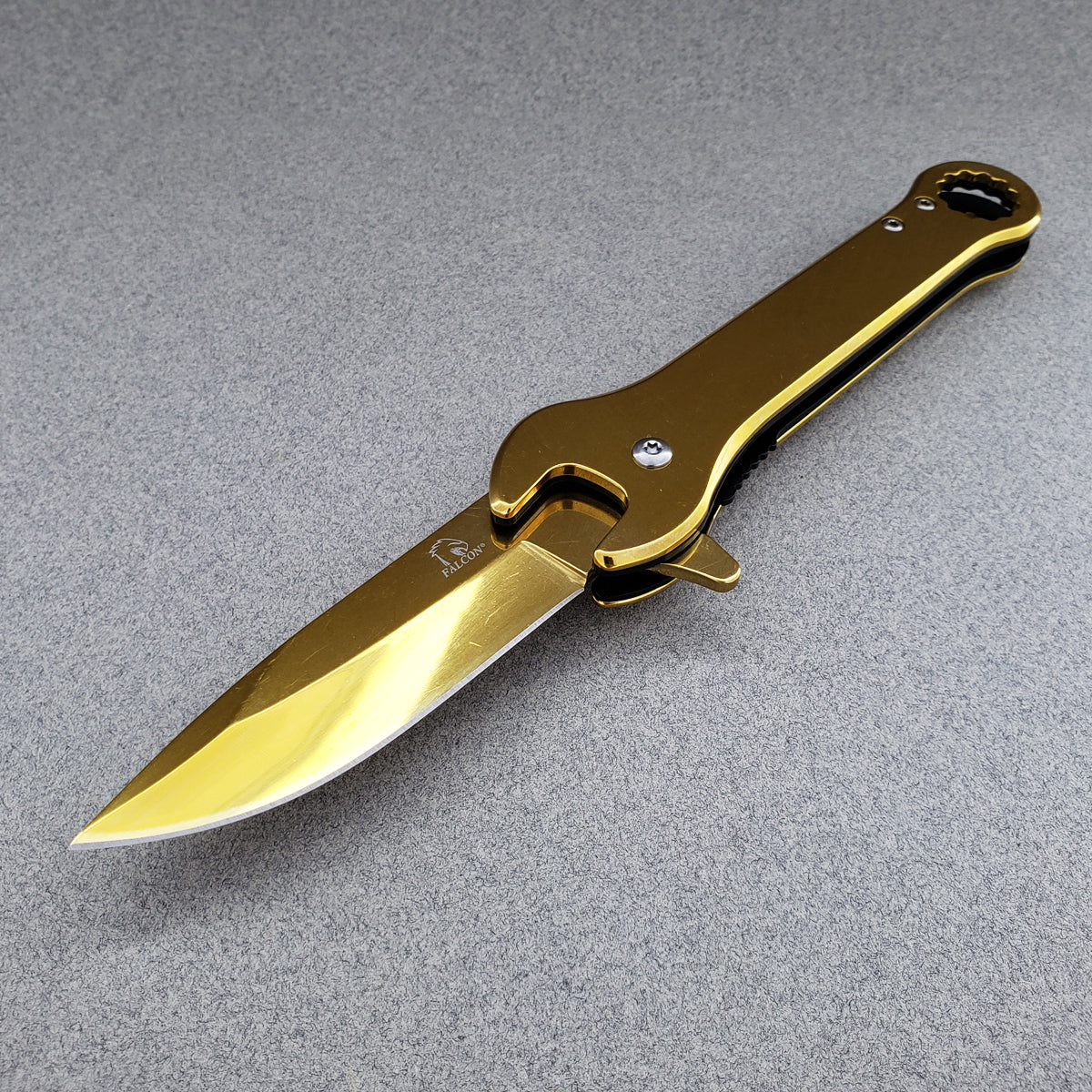 Falcon 7.75" Gold Spring Assisted Knife with 12 mm Wrench Function