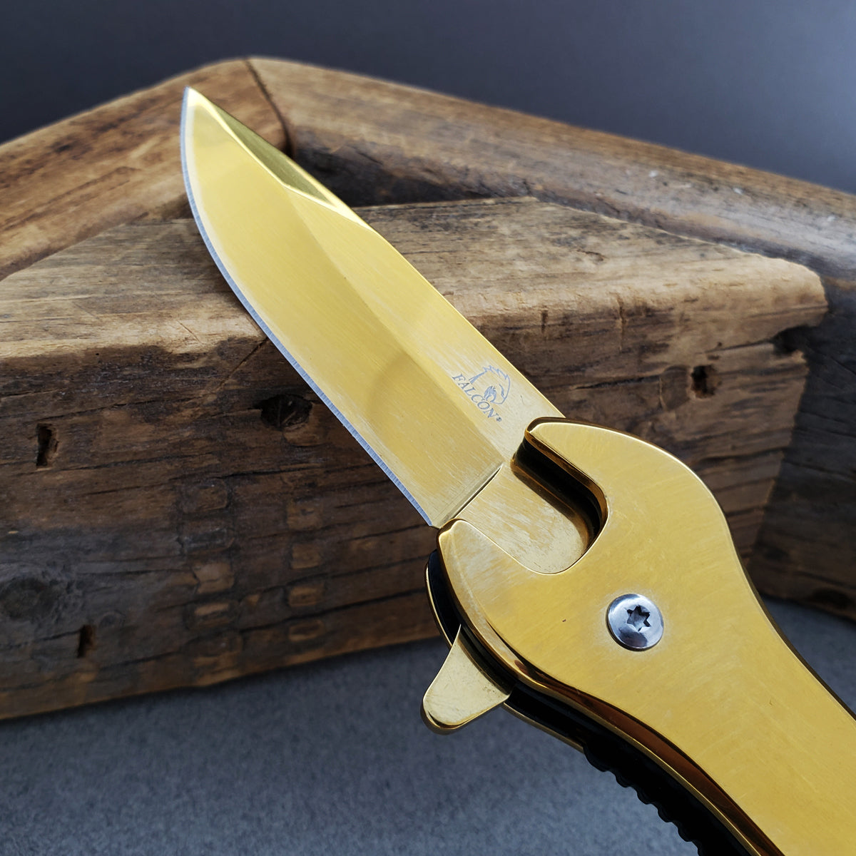 Falcon 7.75" Gold Spring Assisted Knife with 12 mm Wrench Function