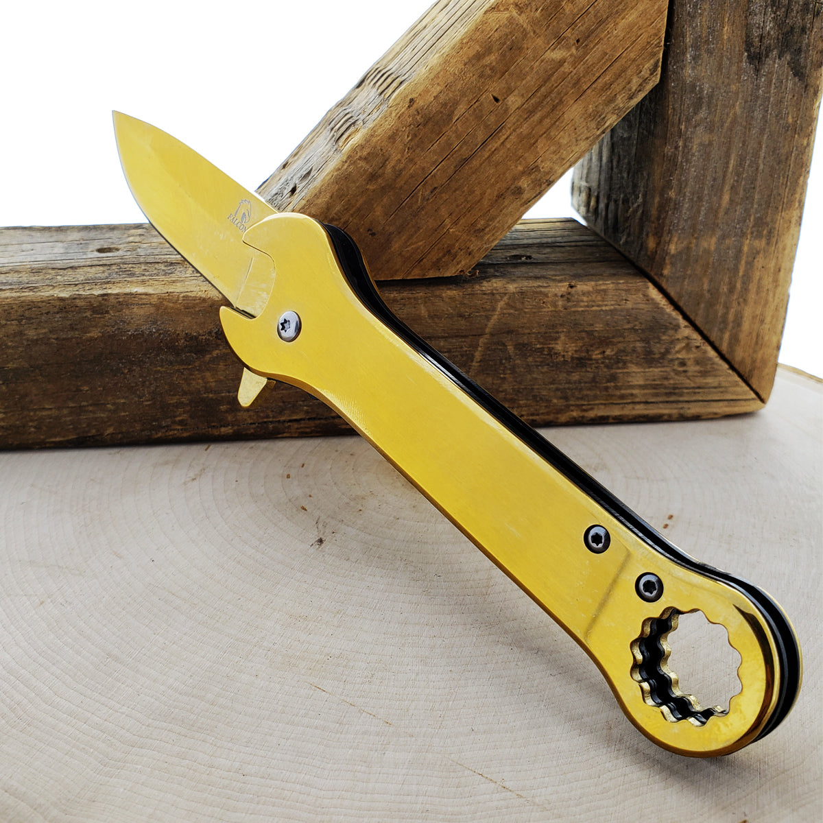 Falcon 7.75" Gold Spring Assisted Knife with 12 mm Wrench Function