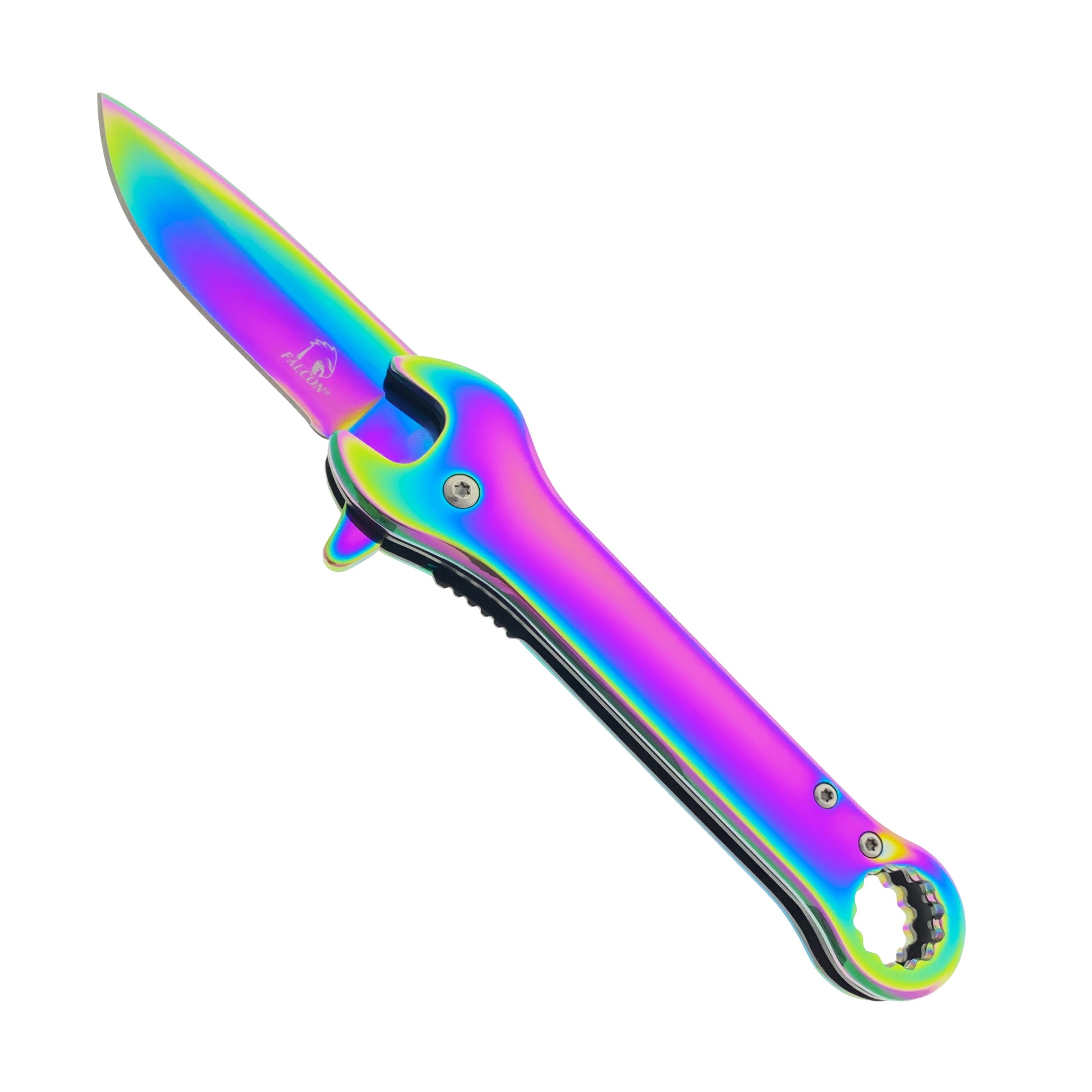 Falcon 7.75" Rainbow Spring Assisted Knife with 12 mm Wrench Function