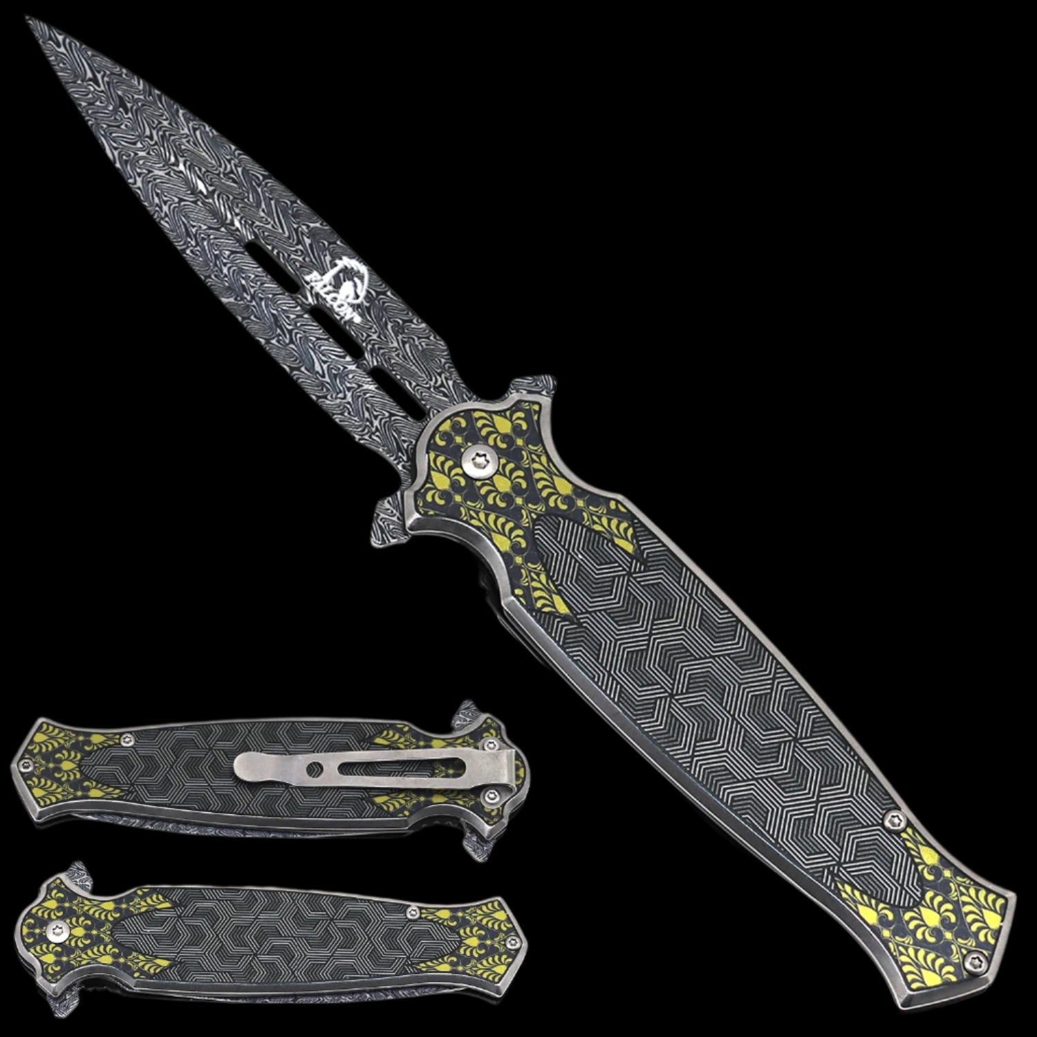 Wholesale Falcon Spring Pocket Knife – Patterned Blade for Retailers