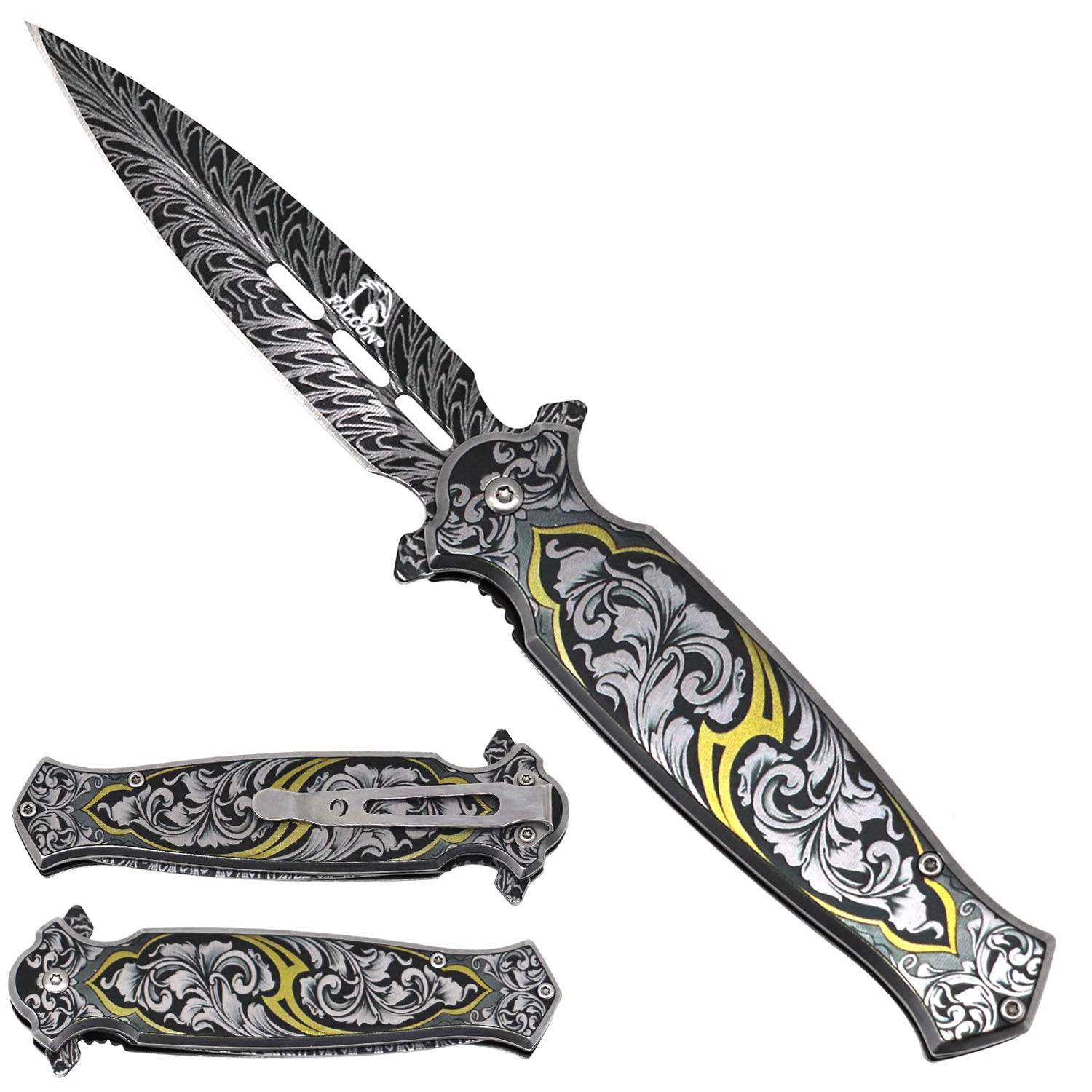 Falcon Spring Assisted Pocket Knife – Damascus Pattern