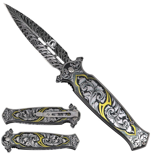 Falcon Spring Assisted Pocket Knife - Damascus Pattern