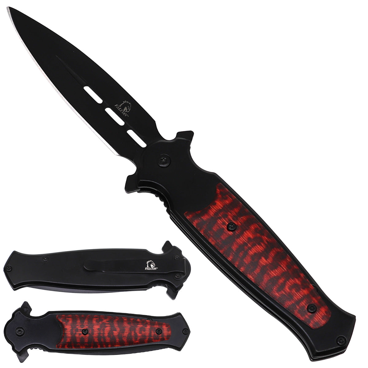 Falcon Double Edge Spring Assisted Pocket Knife - Snake Wood Handle & Black Blade - Pacific Solution wholesale pocket knife SKU KS3097BWD
