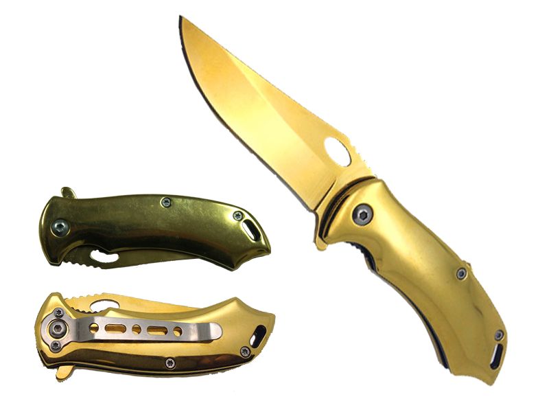 6.5" Gold Overall Spring Assisted Knife