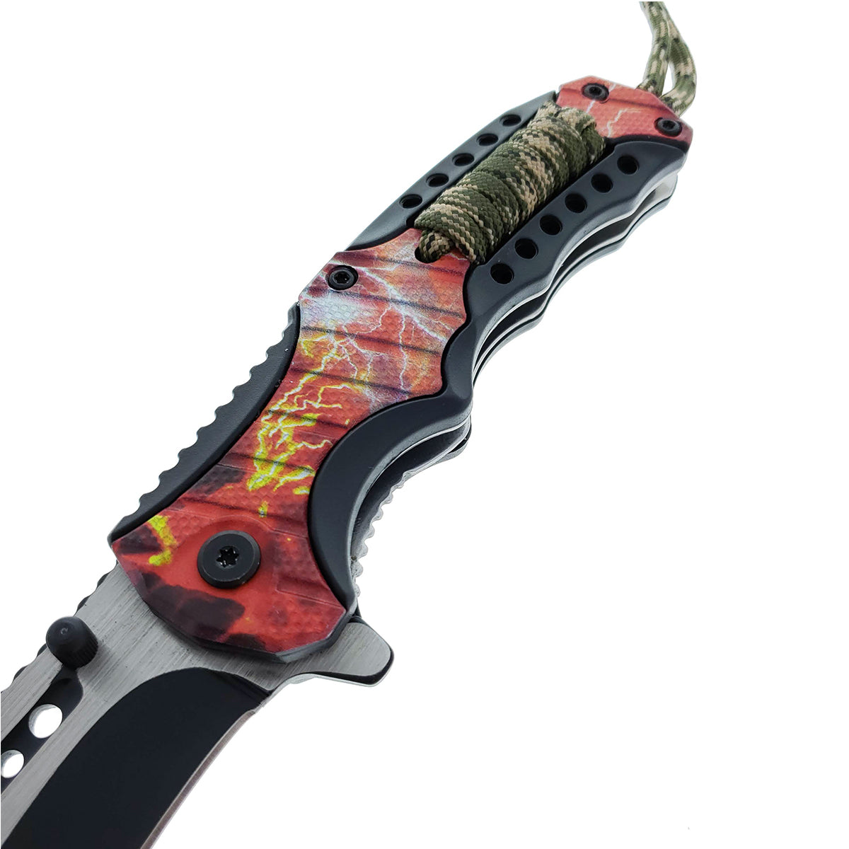 Falcon 8" Spring Assisted Knife Red Thunder Handle w/ paracord