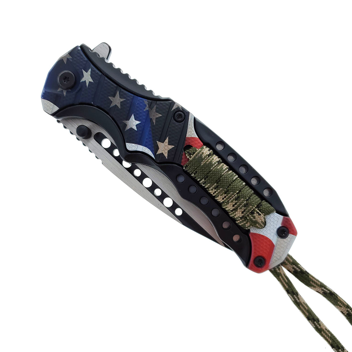 Falcon 8" Spring Assisted Knife US Flag Handle w/ paracord