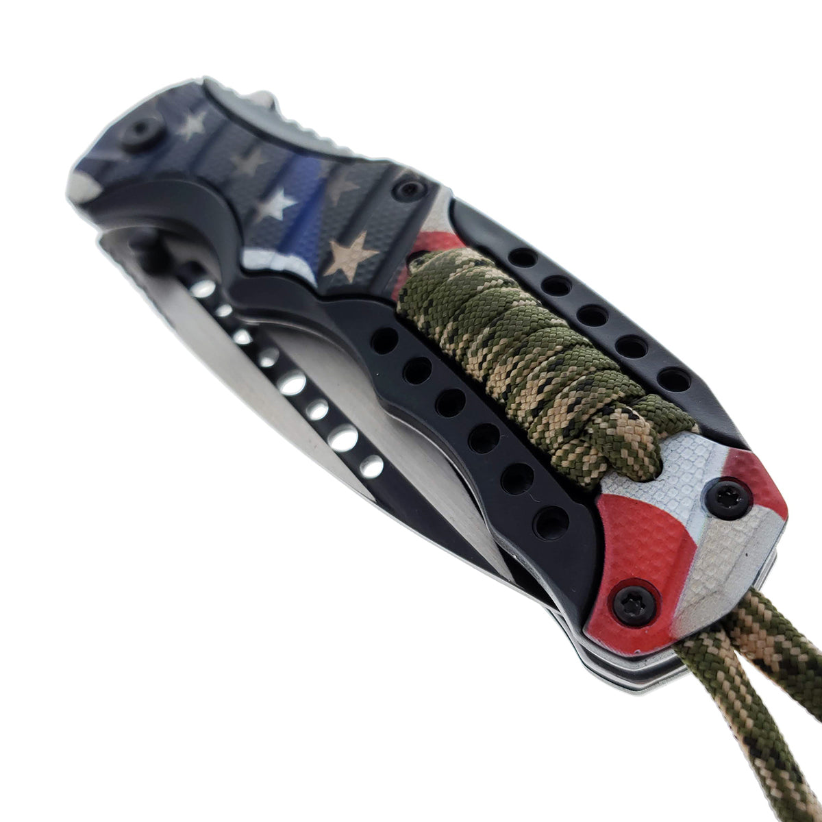 Falcon 8" Spring Assisted Knife US Flag Handle w/ paracord