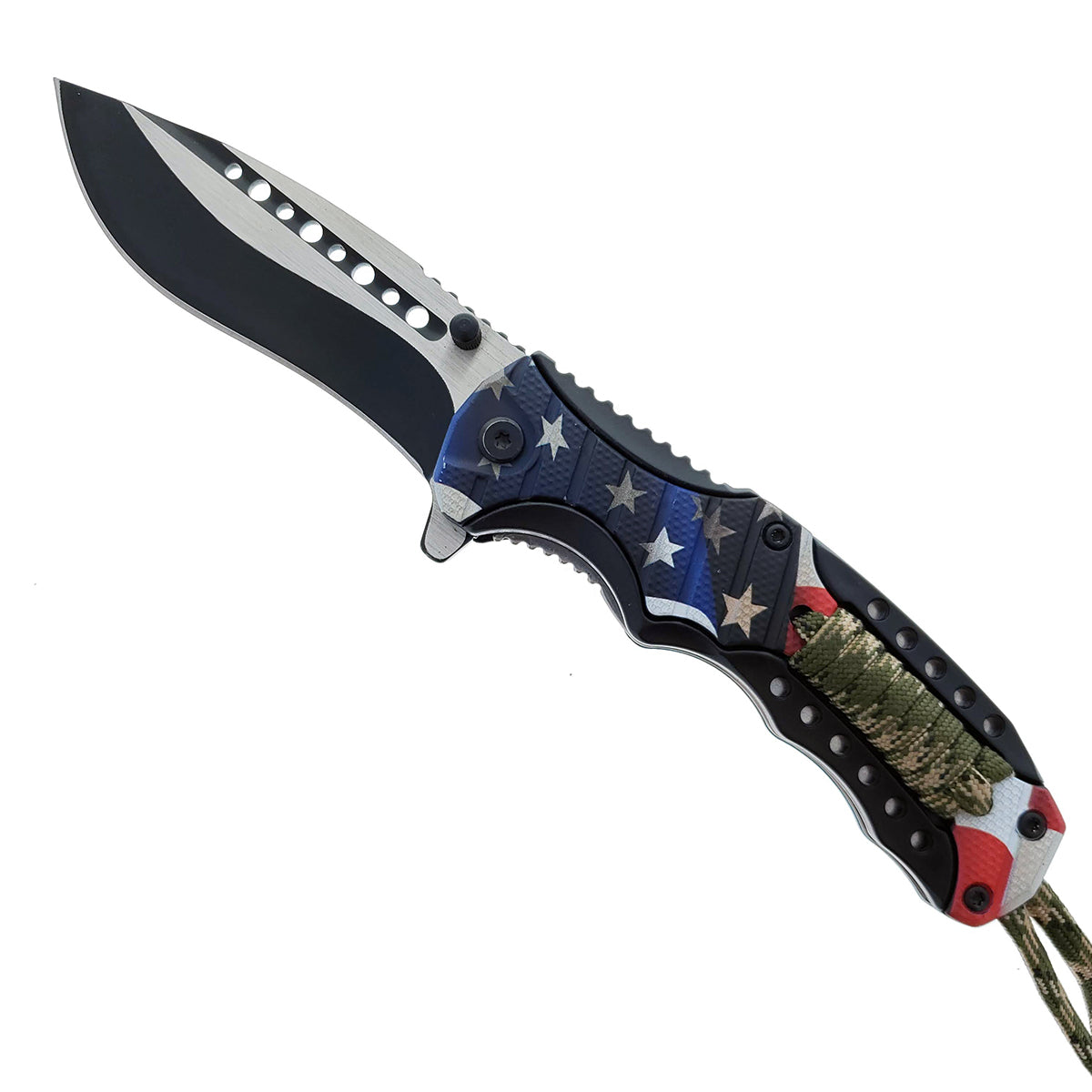 Falcon 8" Spring Assisted Knife US Flag Handle w/ paracord