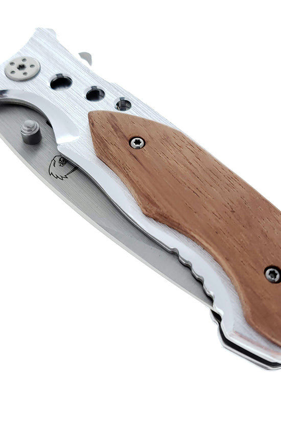 Falcon 8"  EDC Knife Wood Handle Spring Assisted Pocket Knife