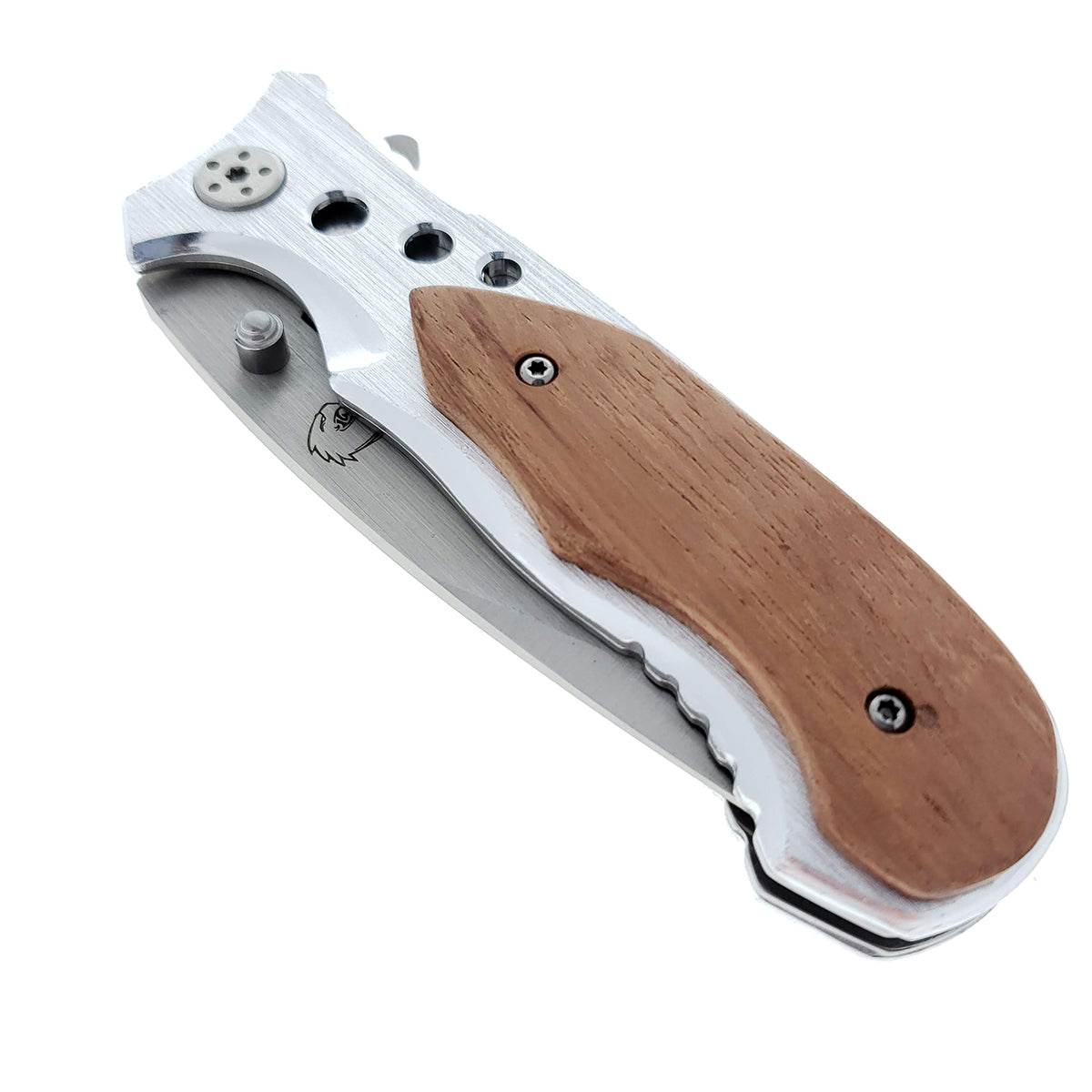 Falcon 8"  EDC Knife Wood Handle Spring Assisted Pocket Knife