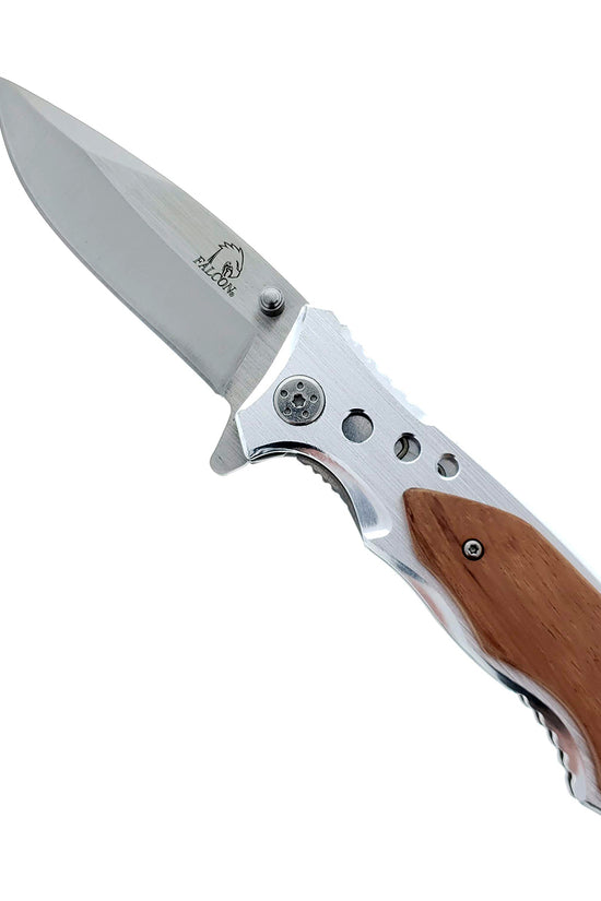 Falcon 8"  EDC Knife Wood Handle Spring Assisted Pocket Knife
