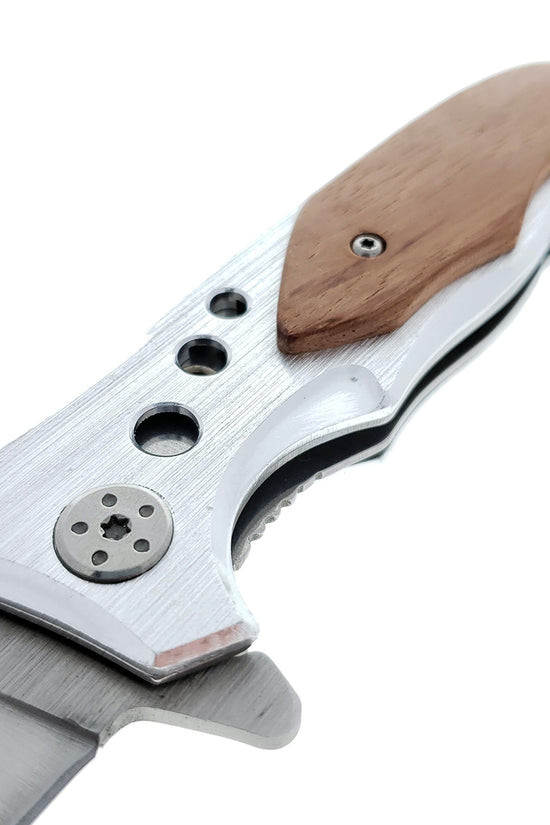 Falcon 8"  EDC Knife Wood Handle Spring Assisted Pocket Knife