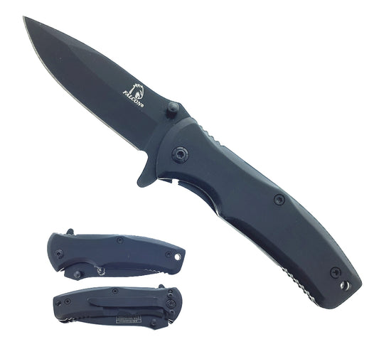 Falcon 6.25" Overall Black Spring Assisted Knife; w/Belt Clip