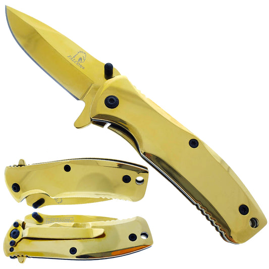 Falcon 6.25" Overall Gold Spring Assisted Knife; w/Belt Clip