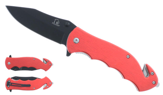 Falcon 8" Black Blade Red Handle Spring Assisted Knife