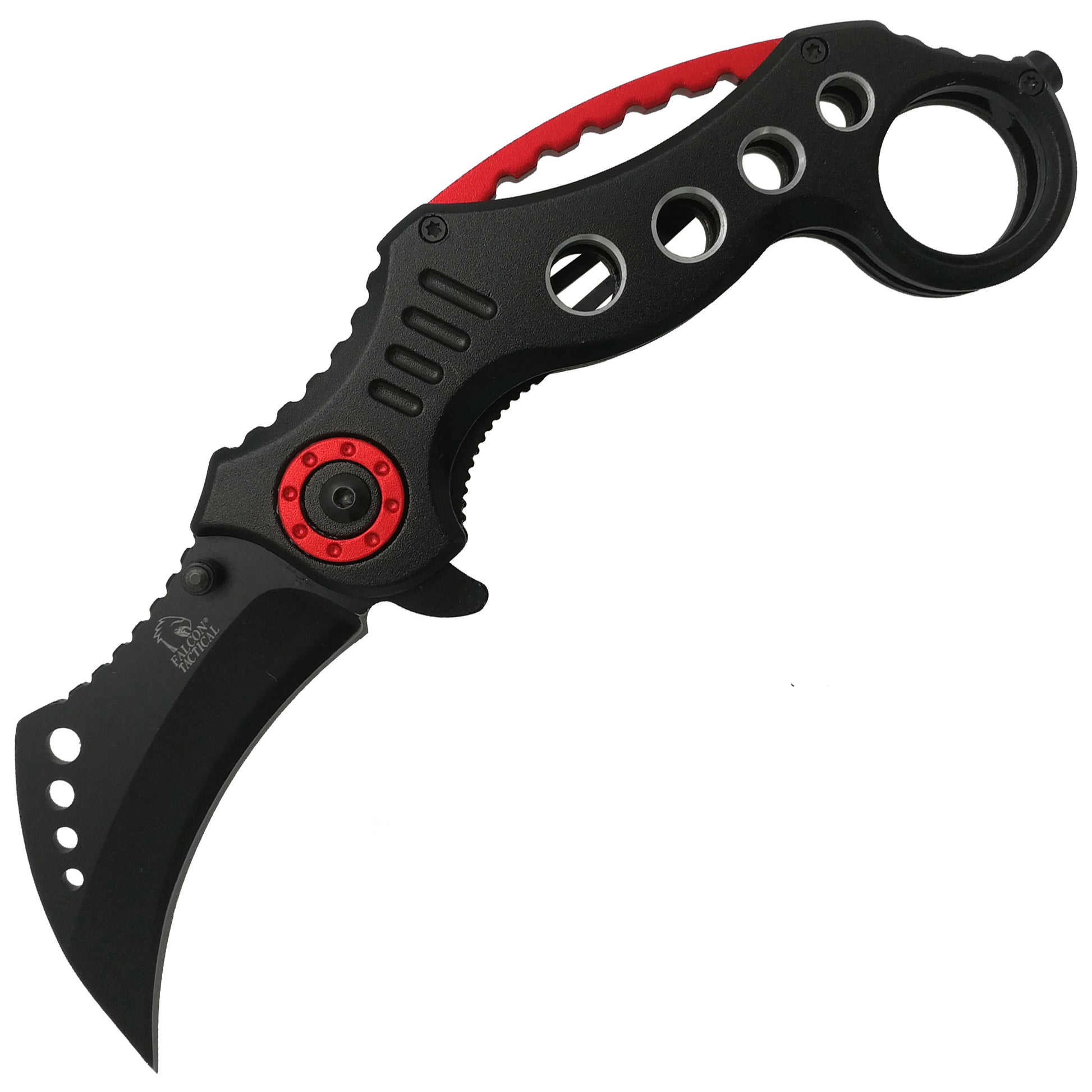 Falcon 7 1/2" Overall Black and Red Folding Knife