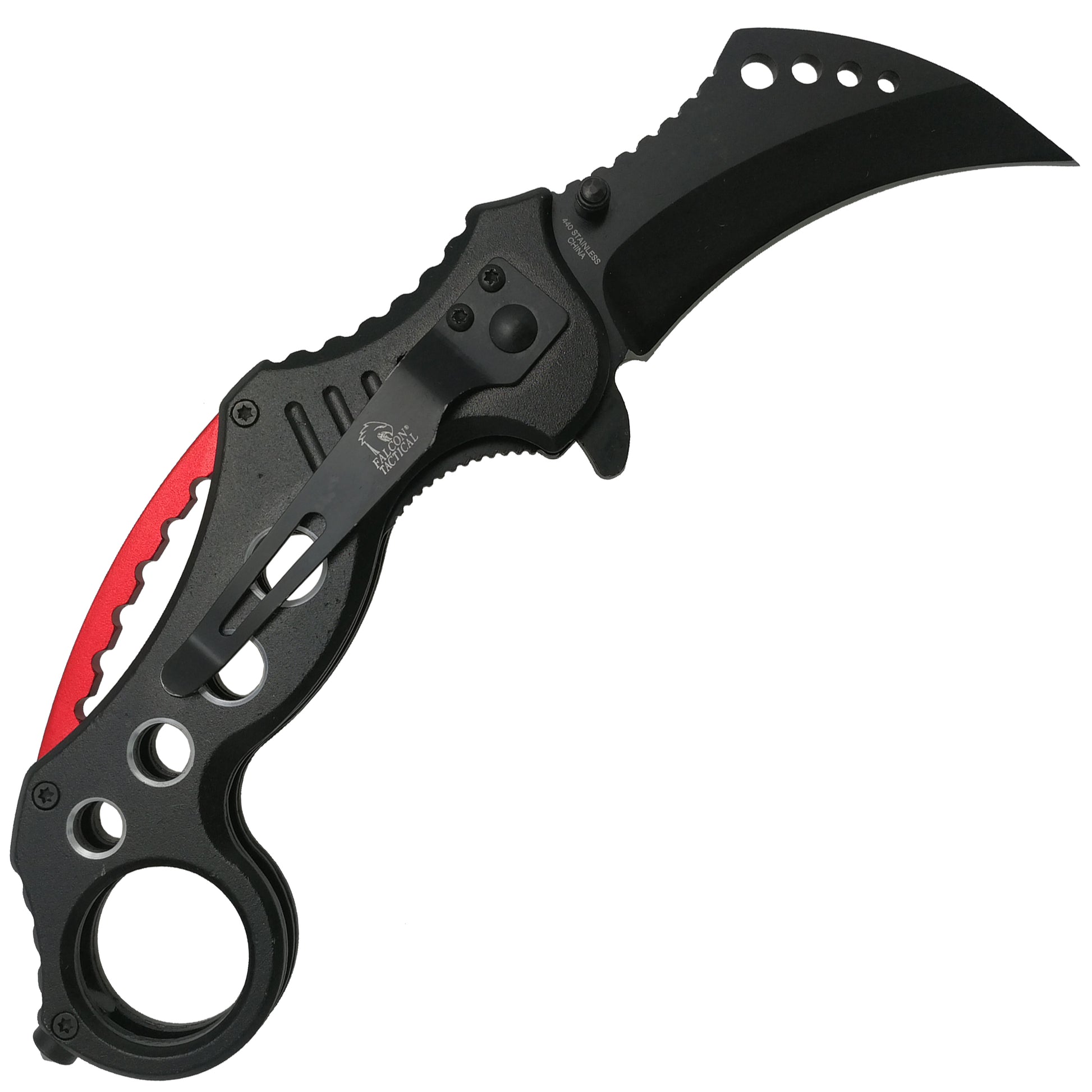 Falcon 7 1/2" Overall Black and Red Folding Knife