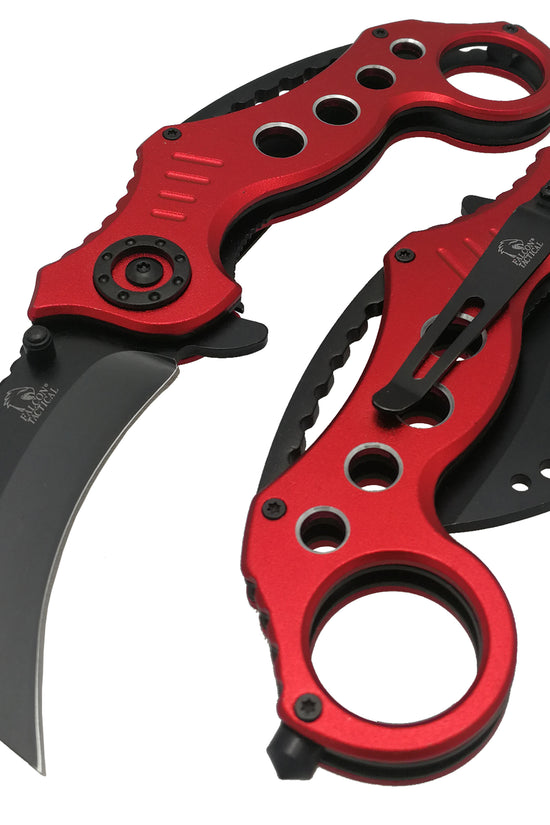 Falcon EDC Red Karambit Pocket Knife - Spring Assisted