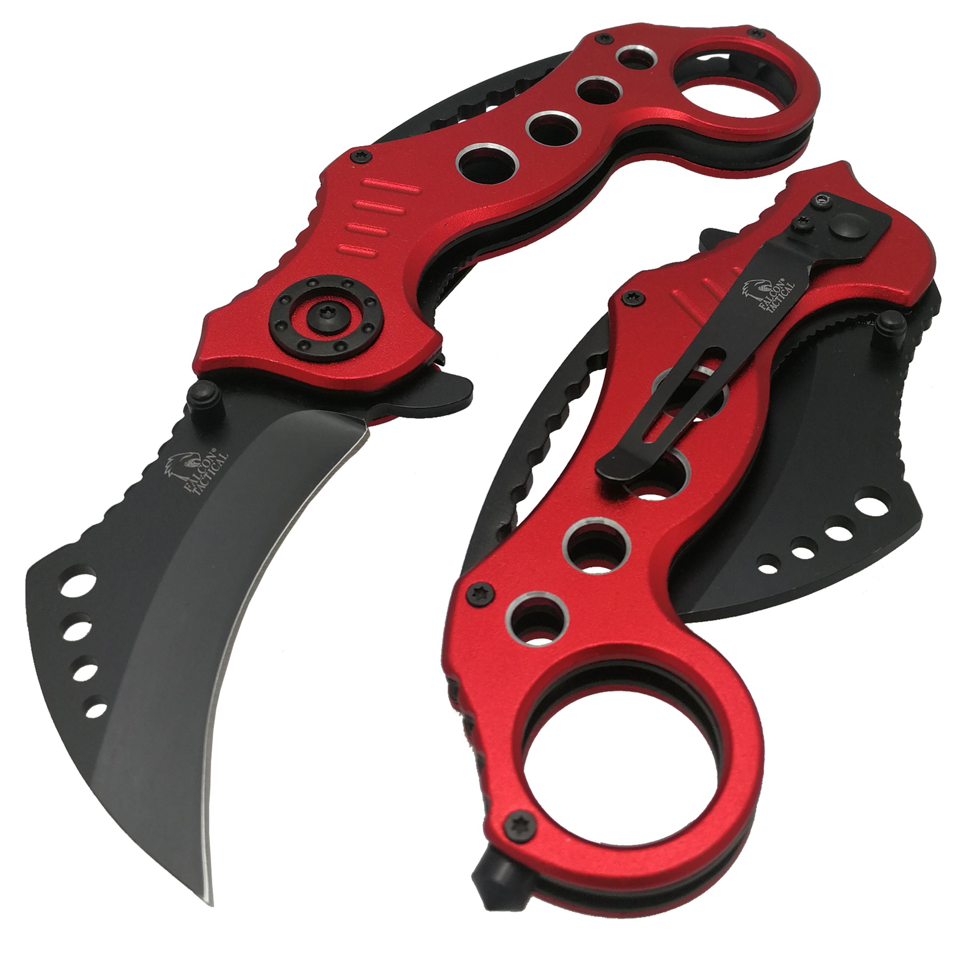 Falcon EDC Red Karambit Pocket Knife - Spring Assisted