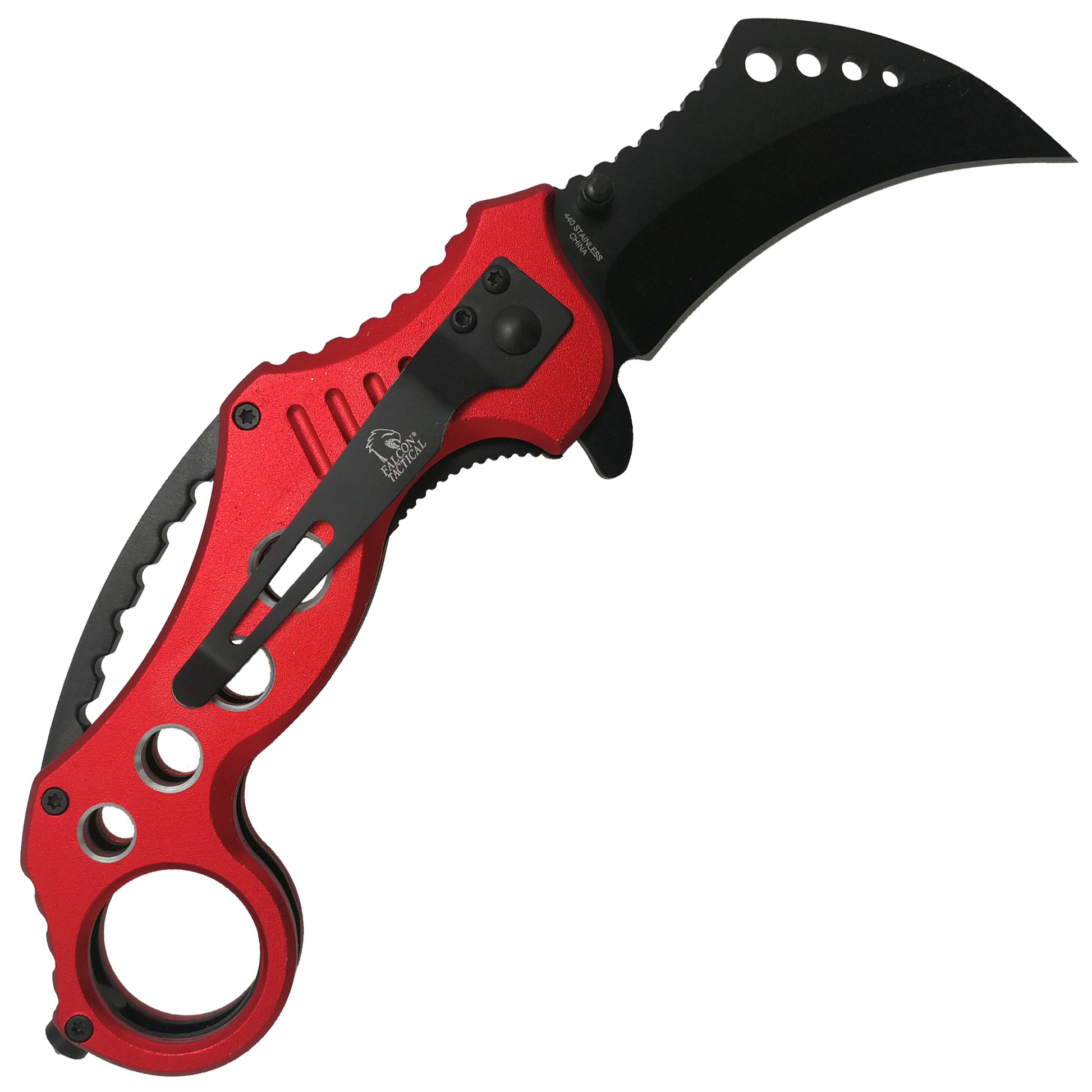 Falcon 7 1/2" Overall Red Handle Folding Knife