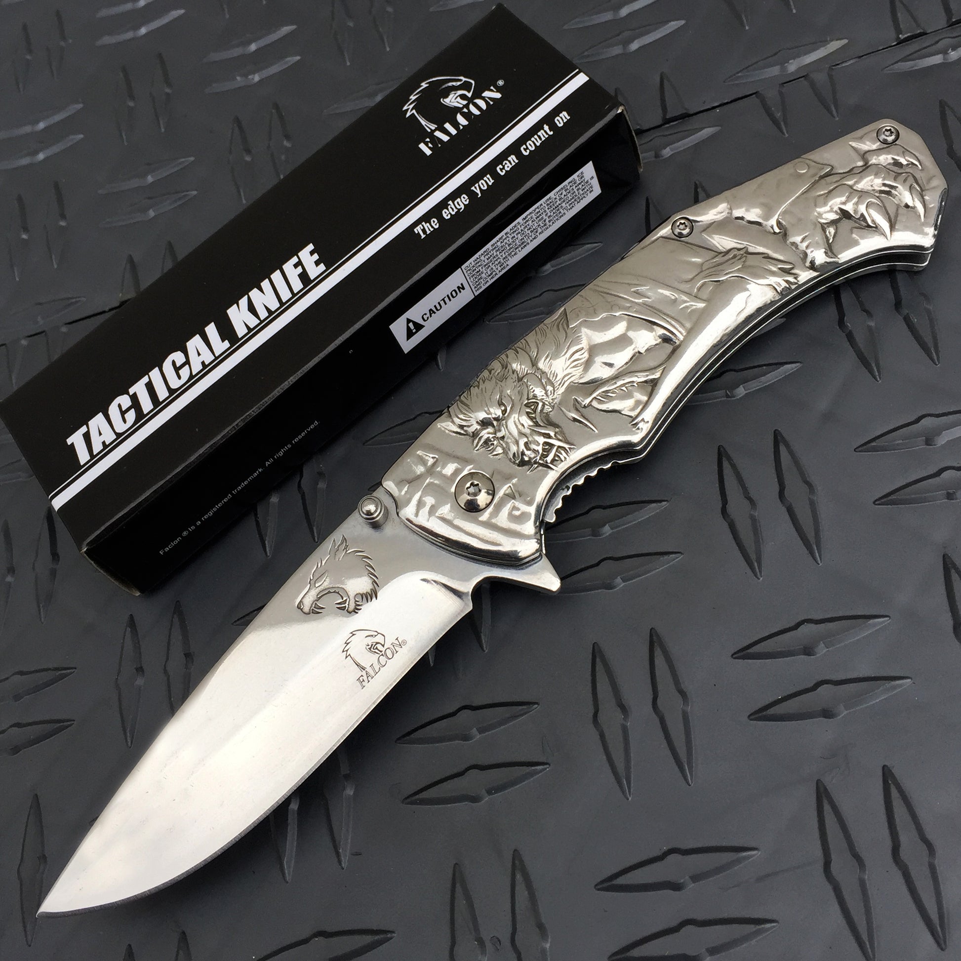 Falcon 3 1/2" Chrome Blade Spring Assisted Knife