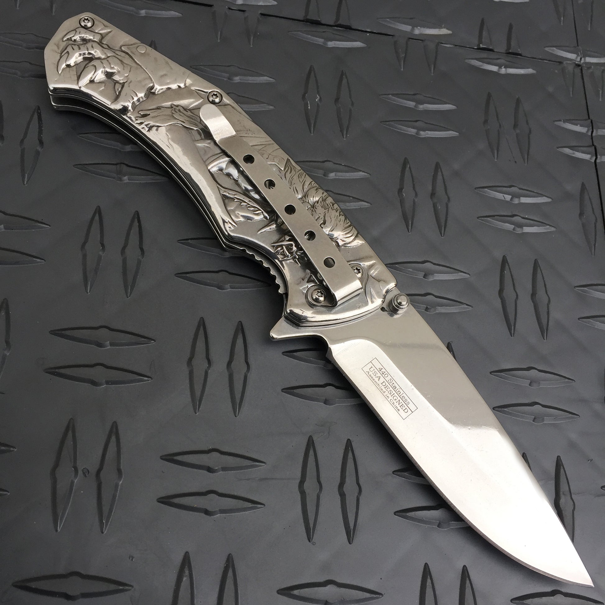 Falcon 3 1/2" Chrome Blade Spring Assisted Knife