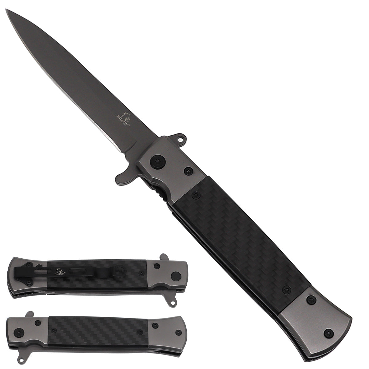 Falcon Carbon Fiber Handle Spring Assisted Pocket Knife - 8.5 Inch - Pacific Solution wholesale pocket knife SKU KS3326GFB