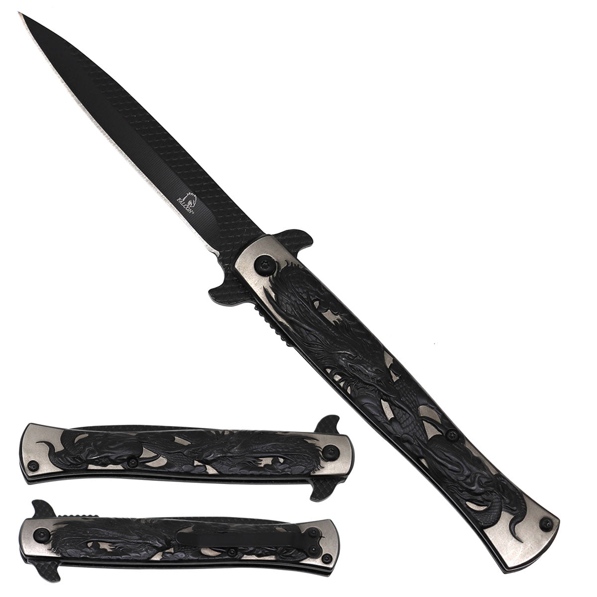 Falcon Dragon Engraved Pocket Knife