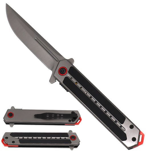 Spring Assisted Pocket Knife - Black Handle & Chrome