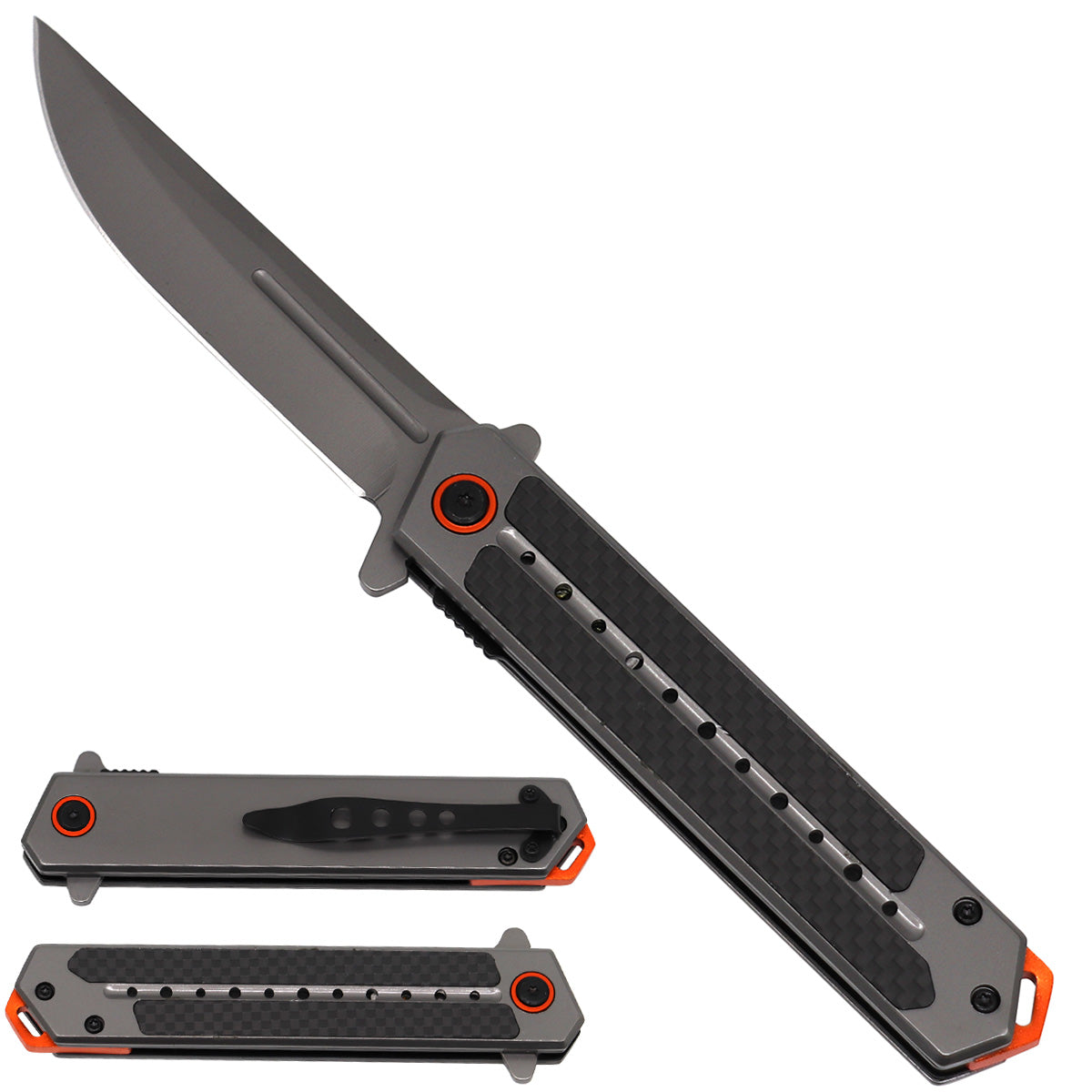 Spring Assisted Pocket Knife - Black Handle & Gray